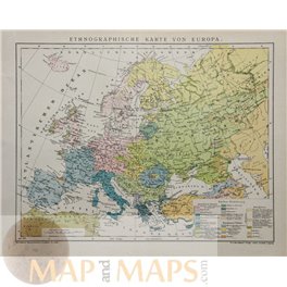 Ethnographic antique map of Europe. 1905