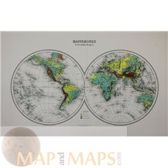World Map Mappemonde Hypsometric by Migeon 1864