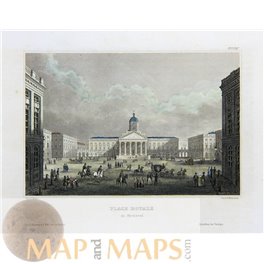 Place Royale in Brussels, Antique print Belgium 1840