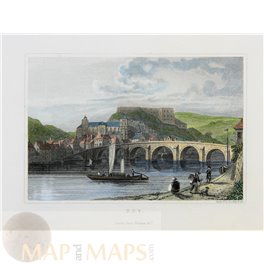 Huy on the Meuse River Belgium.1830 old print 