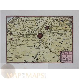 1688 FINE MAP BRUGES, BRUGGE, BELGIUM HOLLAND ANTIQUE MAP BEAULIEU