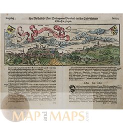 Die Statt Freising, Germany Old Maps by Sebastian Münster 1578