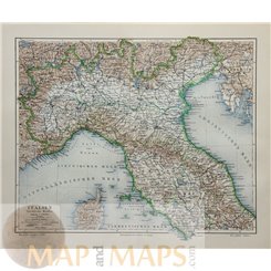 North Italy old map Italien Nördliche Hälfte Meyer 1905