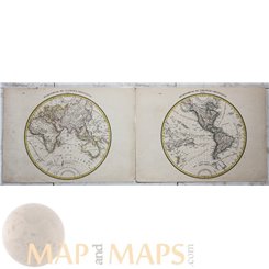 East and West Hemisphere Maps, New Holland America original old maps Heck 1842