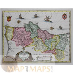 Portugal old map Portugallia et Algarbia by Mattheus Merian 1638.