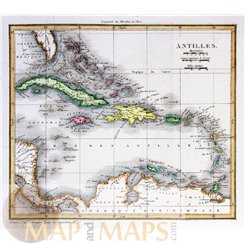 Antilles islands, Atlantic Ocean Map West Indies Vosgien 1823