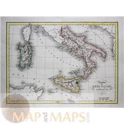 Italy maps, Kingdom of Sicily Sardinia by Delamarche 1836