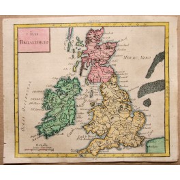 ISLES BRITANNIQUES ENGLAND ENGRAVED MAP VAUGONDY 1750