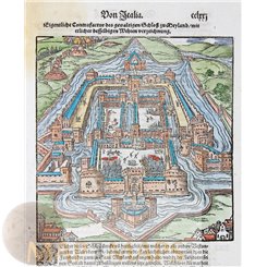 Italy Milan, Castle Sforzesco Woodblock Print by Seb. Münster 1561