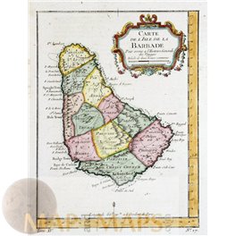 Caribbean Old map Carte l'Isle de la Barbade Bellin 1754