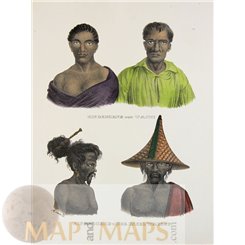Natives of Taiti (Tahiti) & Waigiu (Waigeo) by Honegger 1850