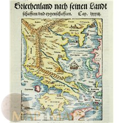 Greece Early woodcut map, Grieckenland by Sebastian Munster 1578