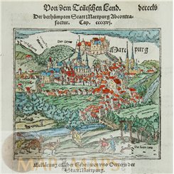 Marburg, Holzschnittkarte Martpurg Sebastian Münster 1578.