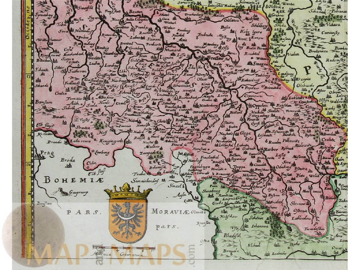 Polonia Regnum, et Silesia. Old map Mattheus Merian 1646