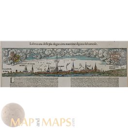 Lubeck old map Lubeco Germany Sebastian Munster 1574