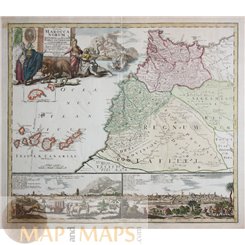 Africa Morocco Marocca Norum Canary Islands Old antique map Homann 1728
