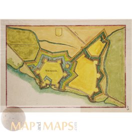 1660 antique Merian plan Ijzendijke Zeeland Netherlands