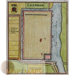 Leerdam Holland, Dutch Old Town plan, Merian 1660 