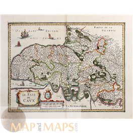 France Antique old Map Le Pais De Caux Janssonius 1638
