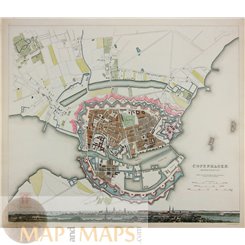 Denmark antique plan of Copenhagen, Baldwin & Cradock 1837