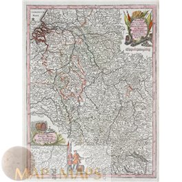 Germany Rhine Moselle map Martis Aea et Alea Rhine by Seutter 1744