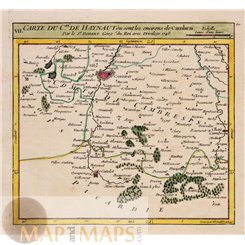Cambrai France old map Carte Du C.te De Haynaut Vaugondy 1748
