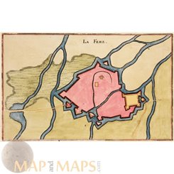 La Fere old plan France, Fortified City by Merian 1659 