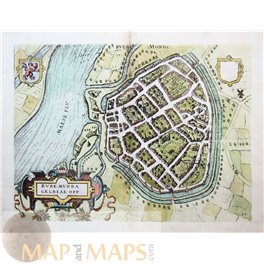 EUROPE ANTIQUE MAP, CITY ROERMOND, MEUSE RIVER, GIUCCIARDINI/ BLAEU 1612