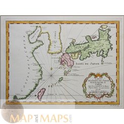JAPAN KOREA TAIWAN ANTIQUE MAP CARTE DES ISLES DU JAPON BELLIN 1752