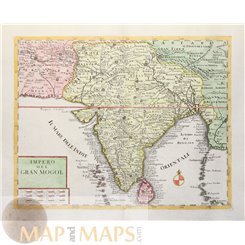  Impero Dei Gran Mogol Old map Peninsula Indostan Ceylon ALBRIZZI 1740