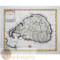 ISOLA CEILON ANTIQUE MAP SRI LANCA COLOMBO INDIA TIRION ALBRIZZI 1740