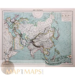 ASIA POLITIQUE-CHINA-INDIA-INDONESIA-ANTIQUE ATLAS MAP-SCHRADER 1893