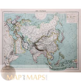 Asia Continent Old map Asie Politique Schrader 1890