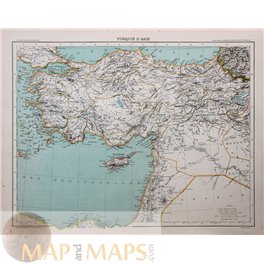 Turkey Cyprus Syria map Turquie D' Asie Schrader 1890 