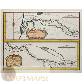 Original antique map, hand colored (later) of the course of the river De Senegal.