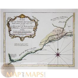 Guinea West Africa original antique map by Bellin 1747
