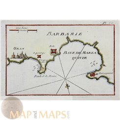 Algeria old nautical marine charts of Bay Oran Roux 1764