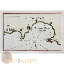 Bay d Alger Barbary old chart by Roux 1764