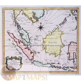 Indonesia, Sumatra Borneo, Malacca City Malaysia map. Bellin 1758