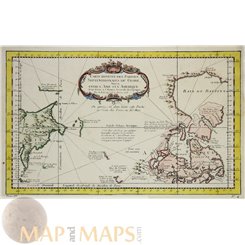 Asia America continents, original historical old map by Bellin 1759