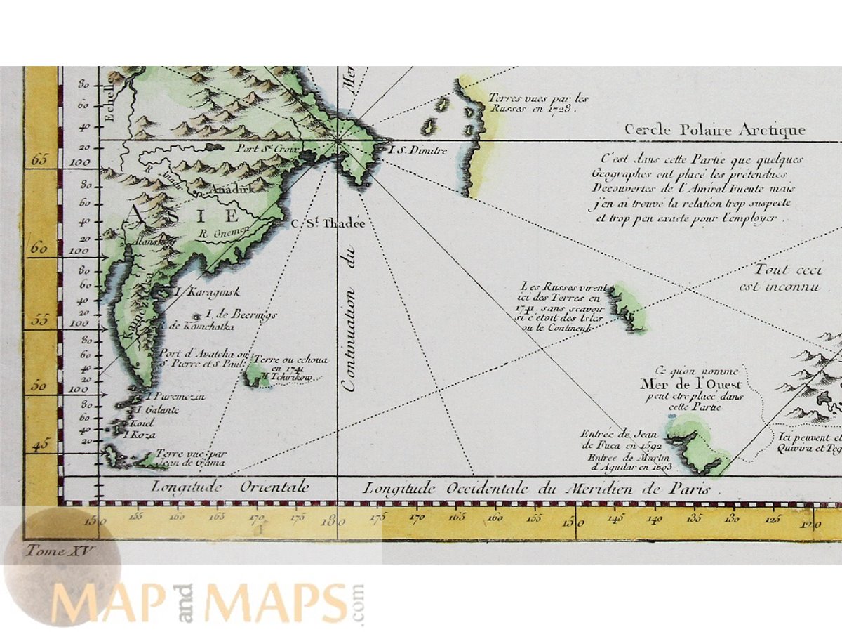 Bering Sea voyages old map l'Asie et l'Amerique Bellin 1758 