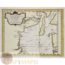 NORTH AMERICA CANADA VOYAGES MIDDLETON ELLISORIGINAL MAP BELLIN 1753