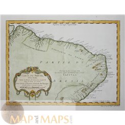 Carte Du Brasil Antique Old Map Suriname Brazil by Bellin 1757