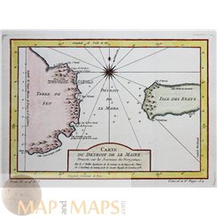 Argentina Tierra de Fuego, antique map Bellin 1764.