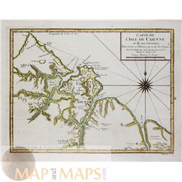 Fort Island Guyana old map L'Isle De Caienne Bellin 1753