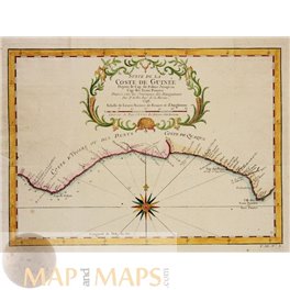  Cote d'Ivoire/ Ghana/Cape Colonial kingdoms antique map Bellin 1746