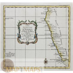 OLD MAP WEST COAST AFRICA COSTE OCCIDENTALE COMTE DE MAUREPAS BELLIN 1739