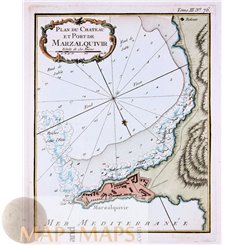 Plan Chateau et Port de Marzalquivir Old map Marzal Quivir Algeria BELLIN 1764