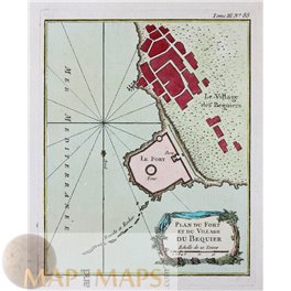 Plan de fort et du Village Bequier Old Map Egypt, Bellin 1764