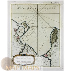 GOLPHE DE TUNIS Antique map Gulf of Tunis Tunisia BELLIN 1764